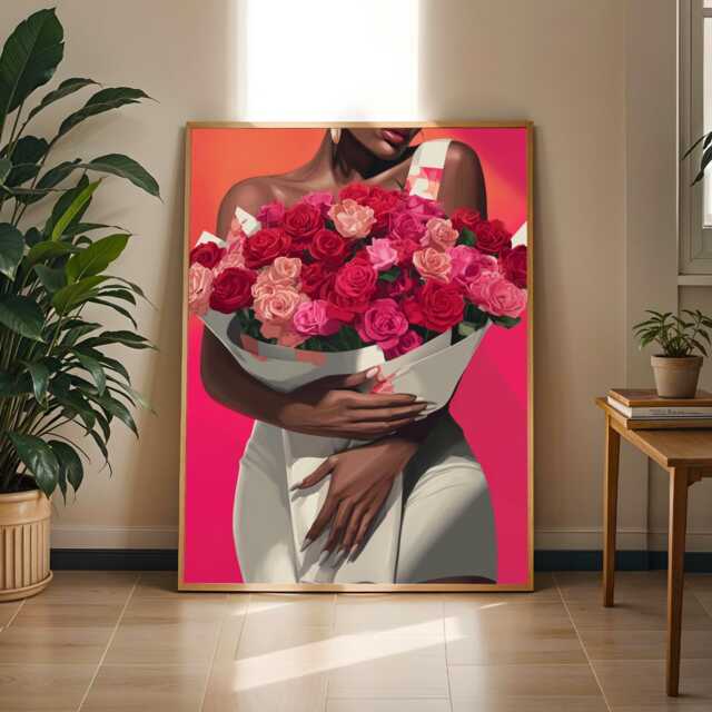 Afrocentric Woman With Roses Art Print Modern Floral Wall Decor - Poster Only - image 1