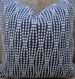 Designer Pillow Cover, Dot Strands, Jacquard Navy Blue - thumbnail 1