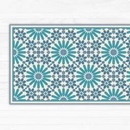 Blue & Turquoise Vinyl Kitchen Rug, With Moroccan Tiles Design. Kitchen Decor, Blue Floor Mat, Pet Door Mat - thumbnail 2