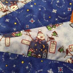 Christmas Tree Skirt, Table Top, Mini, Blue, Snowman, Snowflake, Quilted, Vintage Fabric, Blue - thumbnail 3