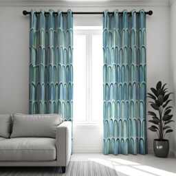 Retro Blue Green Curtains, Geometric Arch Pattern Drapes, Mid Century Modern Window Panels, Custom Size Bold Living Room Decor - thumbnail 2