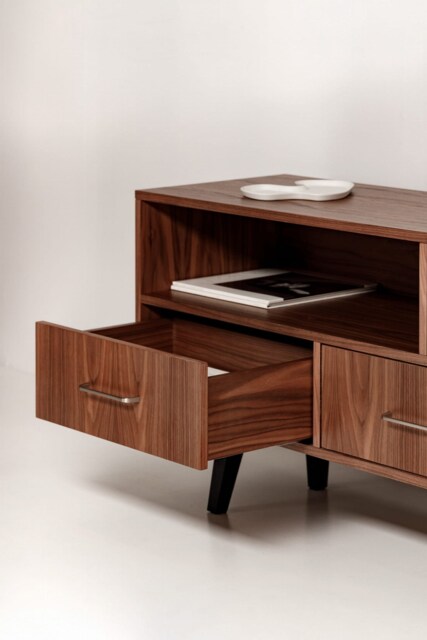 "Sideboard, Tv Cabinet, Bookshelf Sideboard, Walnut Veneer With 2 Shelves & 3 Drawers ""Grass" - image 1