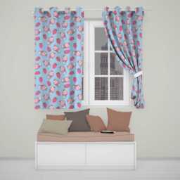 Cute Strawberry Cupcakes With Pink Frosting Blue Background Seamless Pattern Readymade Eyelet Ring Top Thermal 100% Blackout Curtains