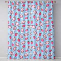 Cute Strawberry Cupcakes With Pink Frosting Blue Background Seamless Pattern Readymade Eyelet Ring Top Thermal 100% Blackout Curtains - thumbnail 2