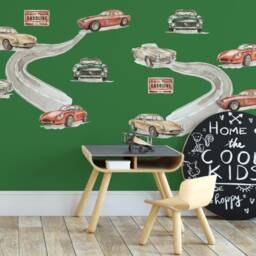 Wall Stickers With Retro Cars Road Watercolor Vintage Cars Wall Sticker - thumbnail 3