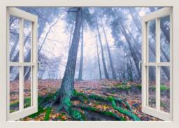 Forest Wall Decal Mural, Trees Decal, Nature Sticker, 3D Window View Bedroom Living Room Home Decor