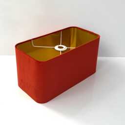 New Made To Order Deep Pumpkin Orange Velvet Lamp Shade & Pendant Light Rounded Rectangular Shape Metallic Panels Lining - thumbnail 2
