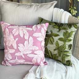 "Pink Ribbon Embroidered Decorative Throw Pillow Cover, 16""x16" - thumbnail 3