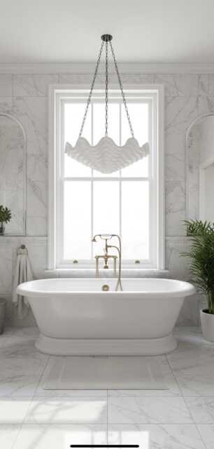 Large Plaster & Bronze Clam Chandelier Pendant Light - image 1