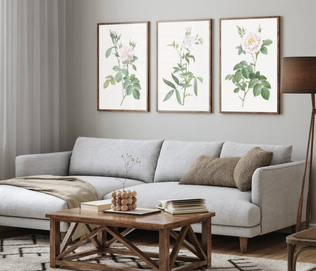 Neutral Wall Prints, Botanical Bedroom Line Art, Rose Art Home Decor, Hand Drawn Plants, Set Of 3 Prints - image 1