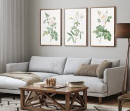 Neutral Wall Prints, Botanical Bedroom Line Art, Rose Art Home Decor, Hand Drawn Plants, Set Of 3 Prints - thumbnail 1