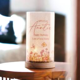 Personalised Auntie Gift Floral Lamp With Wood Base Led Night Light