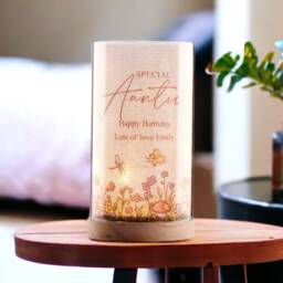Personalised Auntie Gift Floral Lamp With Wood Base Led Night Light - thumbnail 2
