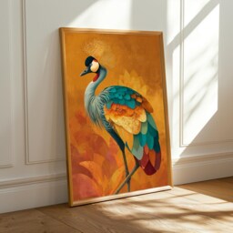 Crowned Crane Art Print Colorful Bird Illustration - Poster Only - thumbnail 2