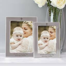 Personalised Silver Plated 5x7 Cross Photo Frame For Christenings Baptisms Baby Gifts Ideas Boys Or Girls Holy Communion First 4x6 - thumbnail 2