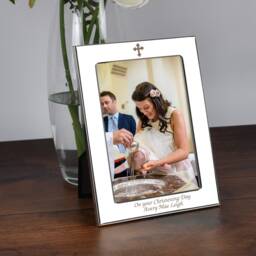 Personalised Silver Plated 5x7 Cross Photo Frame For Christenings Baptisms Baby Gifts Ideas Boys Or Girls Holy Communion First 4x6 - thumbnail 3