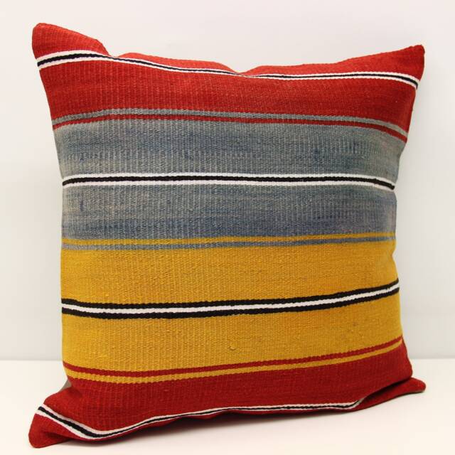 Handmade Kilim Pillow Cover 20x20, Retro Striped Cushion - image 1