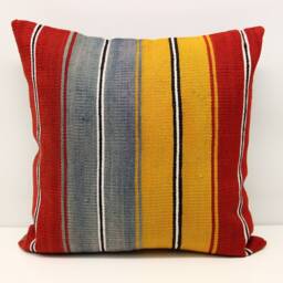 Handmade Kilim Pillow Cover 20x20, Retro Striped Cushion - thumbnail 2