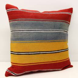 Handmade Kilim Pillow Cover 20x20, Retro Striped Cushion - thumbnail 1