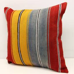 Handmade Kilim Pillow Cover 20x20, Retro Striped Cushion - thumbnail 3