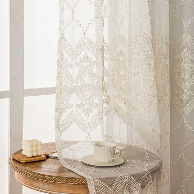 Custom Curtains Embroidery Net Sheer Voile Curtain For Bedroom Living Room - image 1