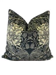 William Morris Honeysuckle & Tulip Black Walnut/stone Rouen Collection Velvet Fabric Cushion Cover Pillow