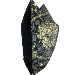 William Morris Honeysuckle & Tulip Black Walnut/stone Rouen Collection Velvet Fabric Cushion Cover Pillow - thumbnail 2