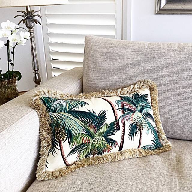Tropical Palm Print Cushion Cover, Retro Hawaiian Decor - image 1