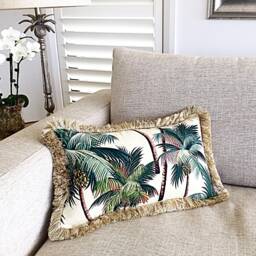 Tropical Palm Print Cushion Cover, Retro Hawaiian Decor - thumbnail 1