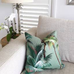 Tropical Palm Print Cushion Cover, Retro Hawaiian Decor - thumbnail 3