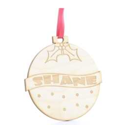 Personalised Engraved Wooden Christmas Decoration With Ribbon 6 Designs Jumper Pudding Bauble Bunny Rabbit Unicorn Train Dog Paw - thumbnail 3