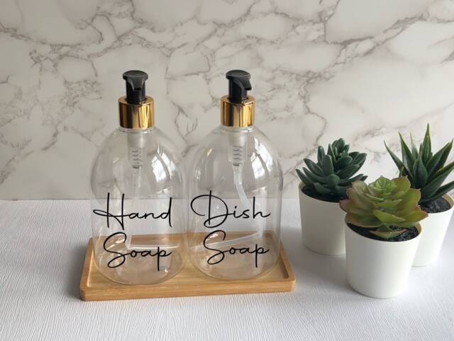 Personalised Clear Bell Soap Dispenser Bottle With Black/Gold Pump 500Ml - image 1