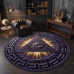Gothic Raven & Hourglass Round Rug, Greek Border Luxury Dark Academia Washable Room Decor - thumbnail 2