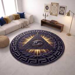 Gothic Raven & Hourglass Round Rug, Greek Border Luxury Dark Academia Washable Room Decor - thumbnail 1