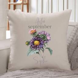 Personalised Birth Flower Cushion/September Aster Floral Design Birthday Gift 30Th, 40Th, 50Th, 60Th, 70Th Gift For Her - thumbnail 3