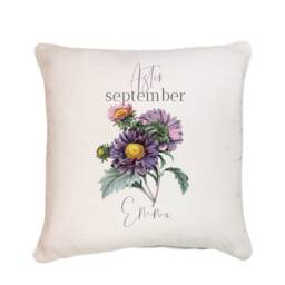 Personalised Birth Flower Cushion/September Aster Floral Design Birthday Gift 30Th, 40Th, 50Th, 60Th, 70Th Gift For Her - thumbnail 2