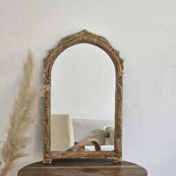 Moroccan Oriental Mirror With Cow Bone Frame - Arched Door-Shaped Handmade Wall Decor - thumbnail 3