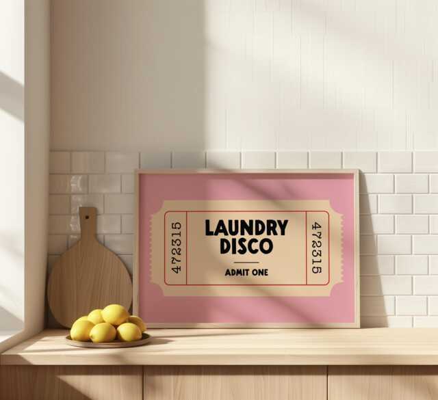Laundry Disco Print - Retro Ticket Utility Room Wall Art Funny Poster - image 1