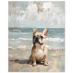 Fawn French Bulldog Beach Wall Art Print in Textured Oil Painting Style, Owner Gift Idea, Memorial Portrait - thumbnail 2