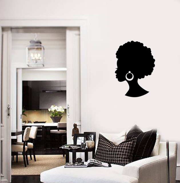 Vinyl Wall Decal Beautiful Black Lady Beauty Salon Hair Earrings Stickers Mural - #2670Di - image 1