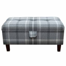 Luxe Grey Plaid Storage Footstool - Buttoned Ottoman Handmade in Britain - thumbnail 3
