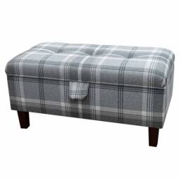 Luxe Grey Plaid Storage Footstool - Buttoned Ottoman Handmade in Britain - thumbnail 1