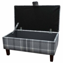 Luxe Grey Plaid Storage Footstool - Buttoned Ottoman Handmade in Britain - thumbnail 2