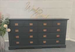 Large Painted Chest Of Drawers Merchant Ash Black Copper Handles - thumbnail 1