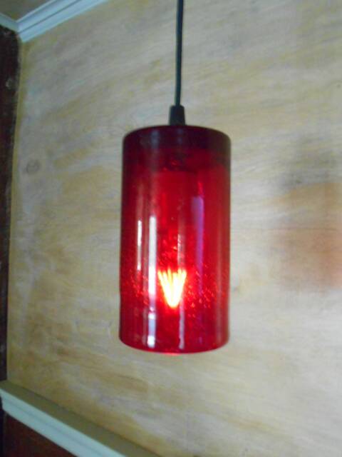 Glass Pendant Ceiling Light, With A Red Shade - image 1