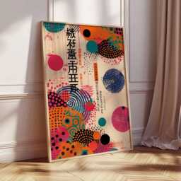 Japanese Retro Pop Art Poster, Abstract Wall Print, Colorful Mid Century Modern Design With Circles, Funky Asian Style Home Decor - thumbnail 2