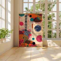 Japanese Retro Pop Art Poster, Abstract Wall Print, Colorful Mid Century Modern Design With Circles, Funky Asian Style Home Decor - thumbnail 3