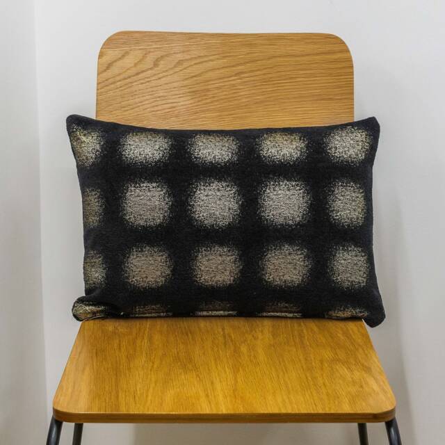 Zaffiro Metallic Chenille Boudoir Cushion. Made With Genuine Lurex. Deep Black & Pewter Geometric Dot Print. 17x12 - image 1