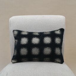 Zaffiro Metallic Chenille Boudoir Cushion. Made With Genuine Lurex. Deep Black & Pewter Geometric Dot Print. 17x12 - thumbnail 3