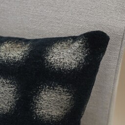 Zaffiro Metallic Chenille Boudoir Cushion. Made With Genuine Lurex. Deep Black & Pewter Geometric Dot Print. 17x12 - thumbnail 2